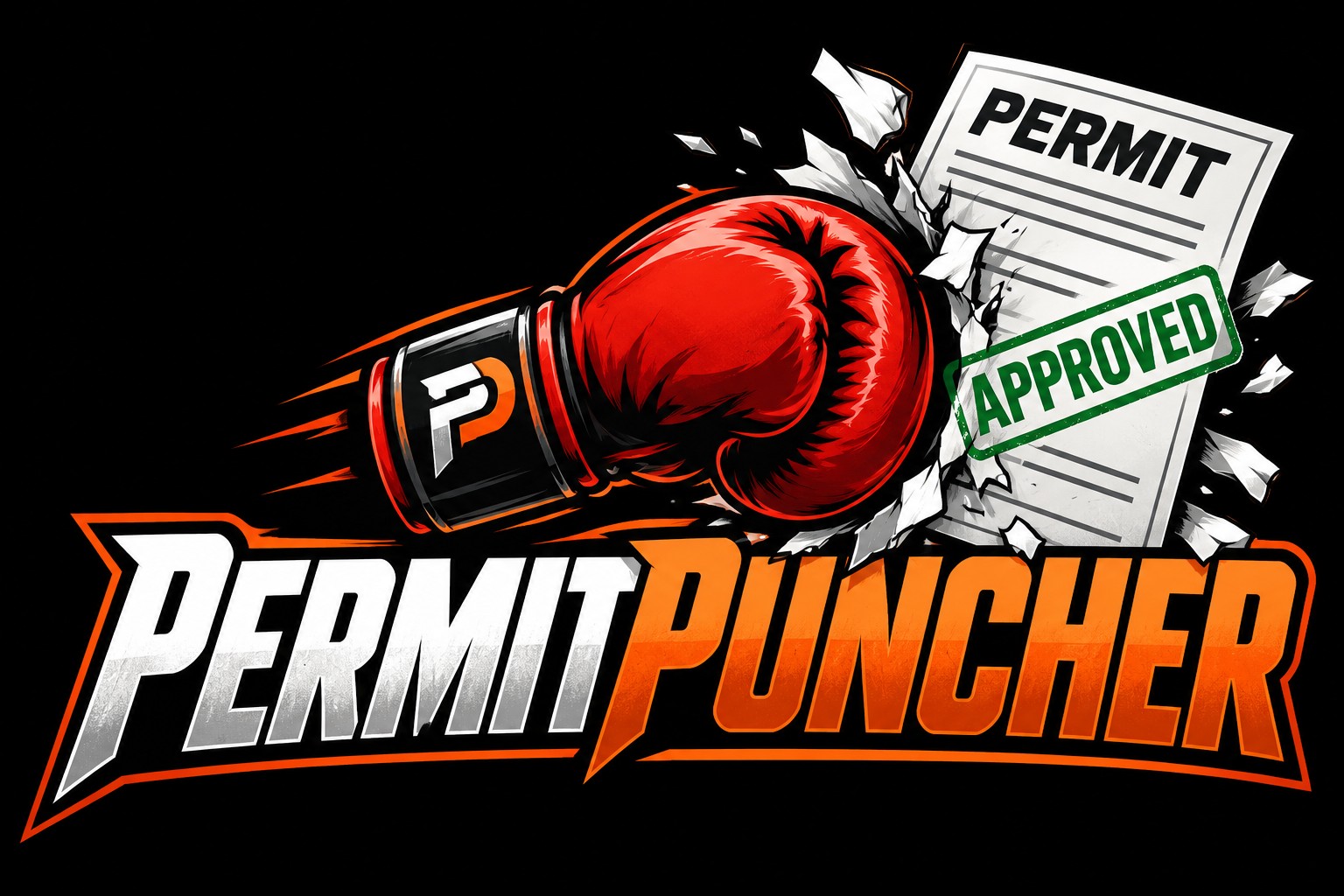 Permit Puncher. A red boxing glove punches through a permit.